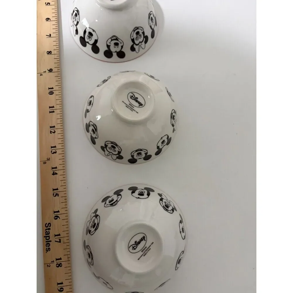 set of 3 ceramic bowls with mickey and minnie mouse pattern